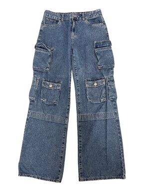 Urban Planet Blue Cargo Wide-Leg Jeans